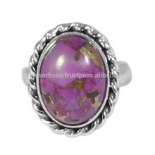 Beautiful Purple Copper Turquoise Gemstone & 925 Sterling Silver Bezel Set Spiral Design Ring